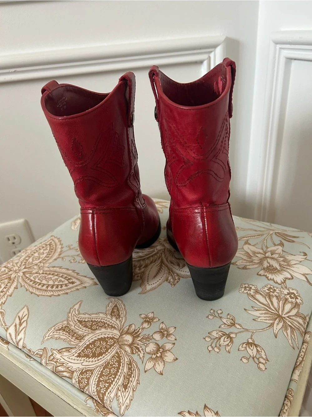 Red Women's Leather Cowboy Boots ankle boots. Leather uppers, man made lining.